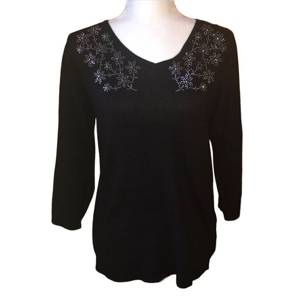By Design Black Sweater with Crystal Details Size Medium - Picture 1 of 4